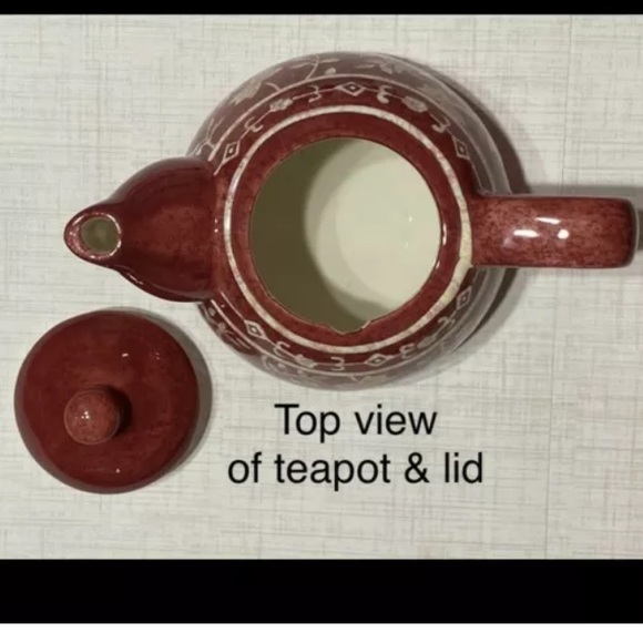 💥HOST PICK💥Hand Painted Squat 3 3/4” Tea Pot+Lid - Red Brown/Tan ~Some Crazing - Picture 7 of 11